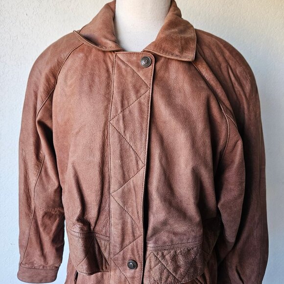 Vintage 80s Wilson’s Leather Adventure Bound Longline Brown Trench Jacket Small - Picture 2 of 14